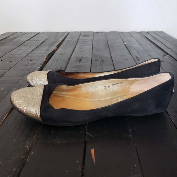 Jimmy Choo Gaze Black Suede Ballet Flats Gold Toe Slip On Shoes Women's 37.5 - Picture 3 of 8